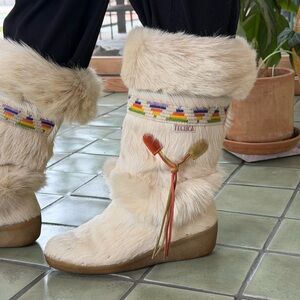 Tecnica Ivory Fur Boots with Vibrant Accents